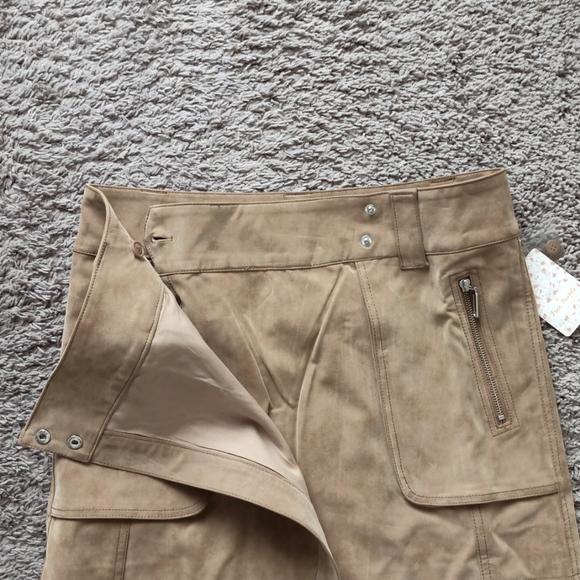NWT Free People Distressed Tan / Camel Suede-Like Mini Skirt - Picture 2 of 10
